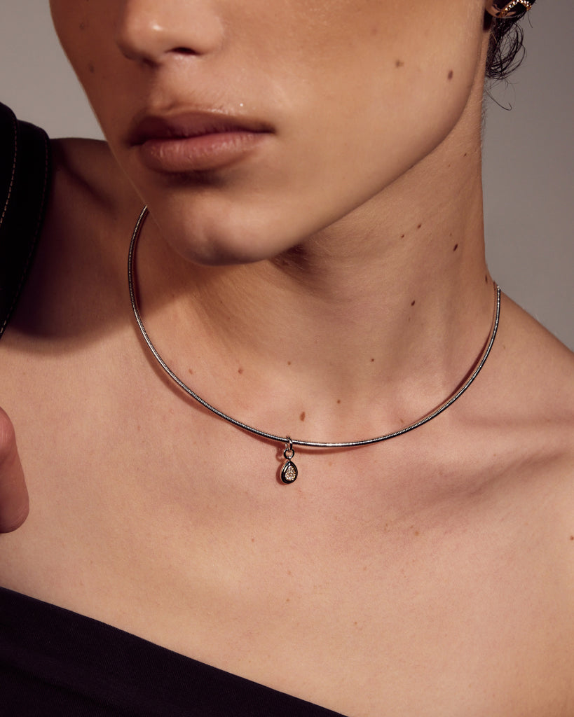 Pear Charm Snake Chain Necklace — alternate angle
