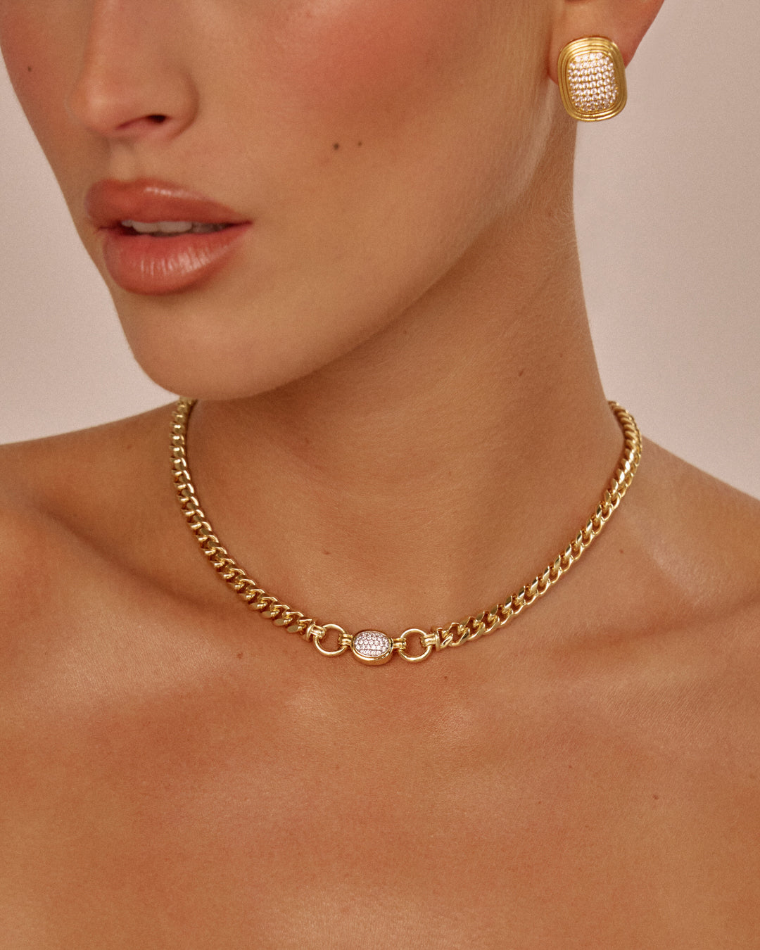Pavé Oval Link Necklace — another angle