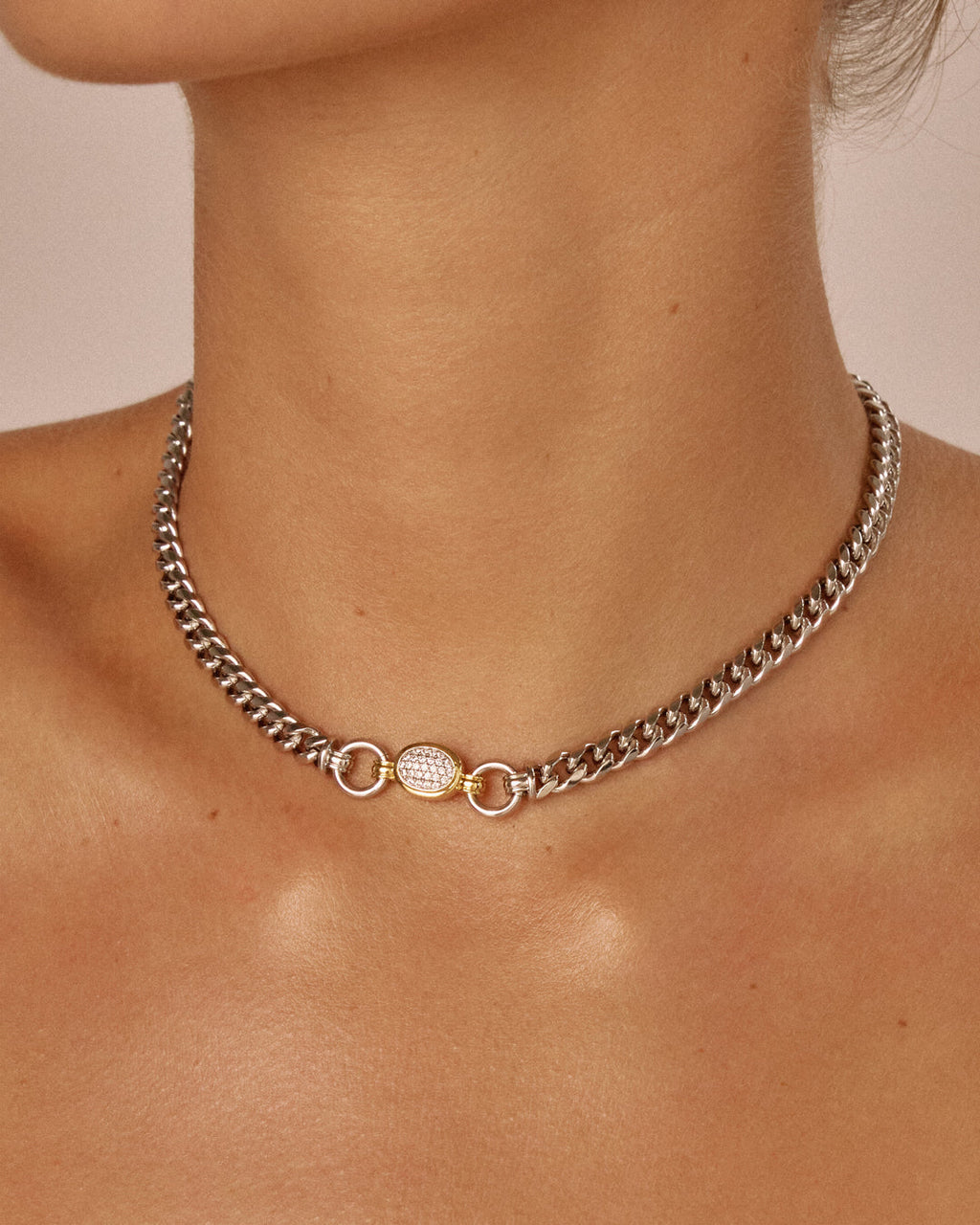 Pavé Oval Link Necklace — alternate angle