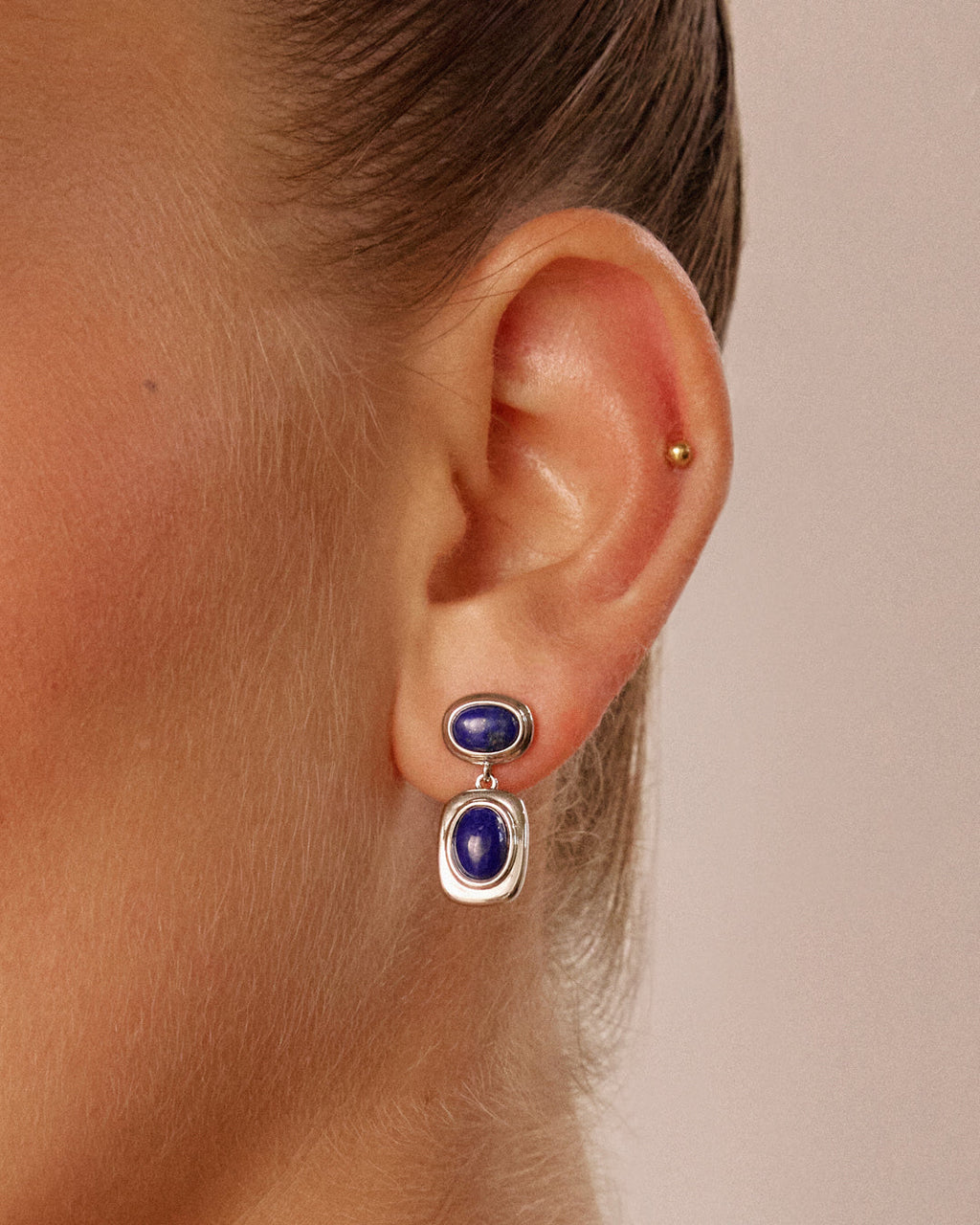 Lapis Double Studs - Earrings — another angle