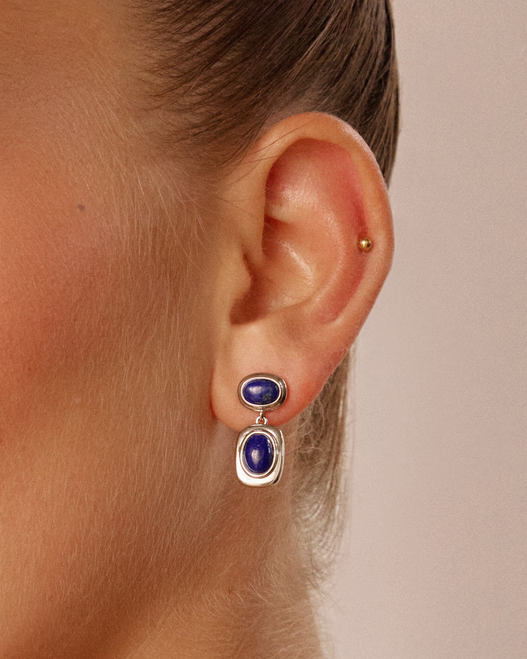 Lapis Double Studs - Earrings — another angle
