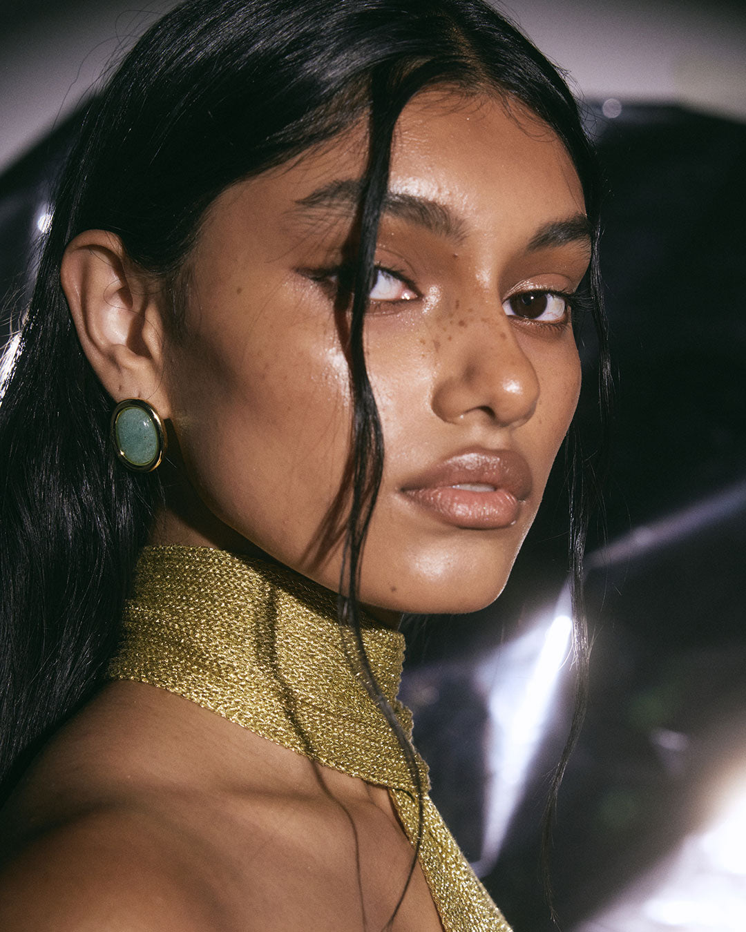 Sunset Stone Studs - Green - Earrings — detail view