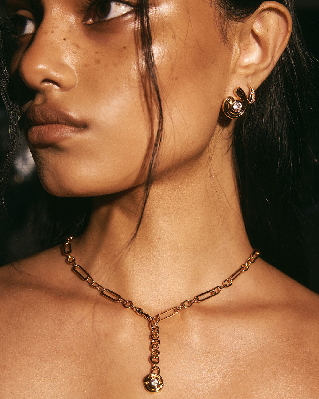 Wave Bezel Lariat - Necklaces — another angle