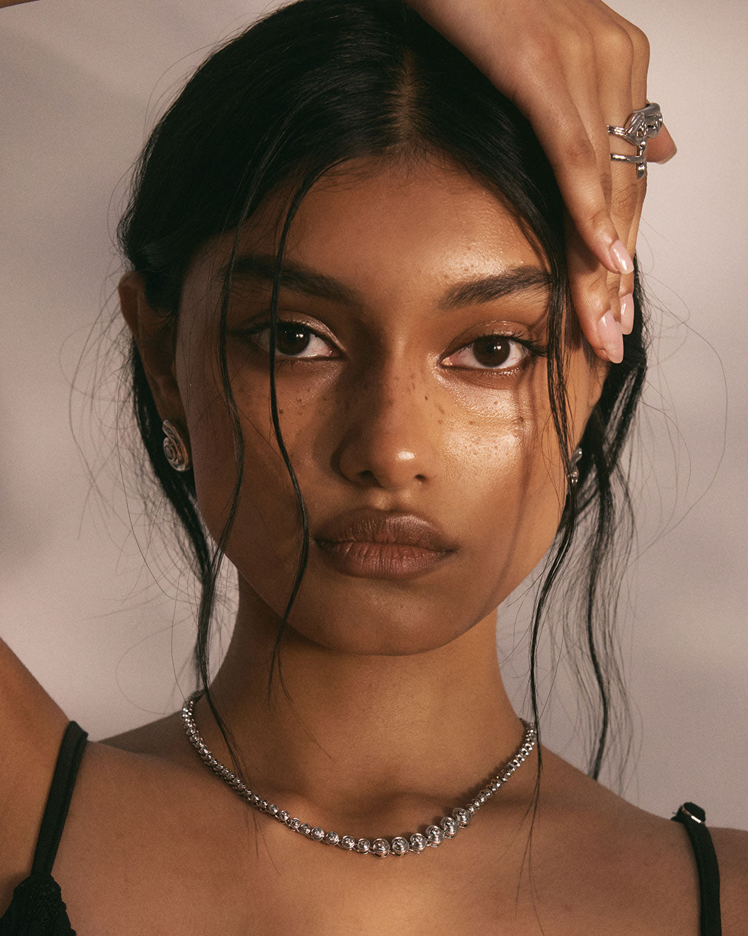 Wave Bezel Tennis Necklace — another angle