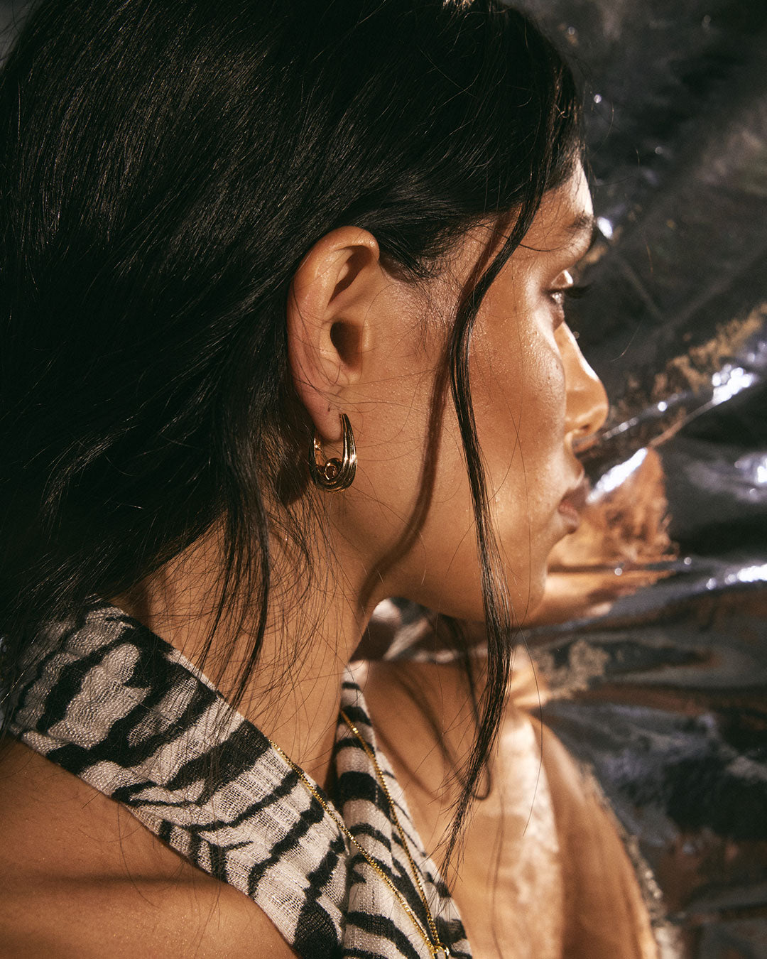 Wave Bezel Hoops — alternate angle