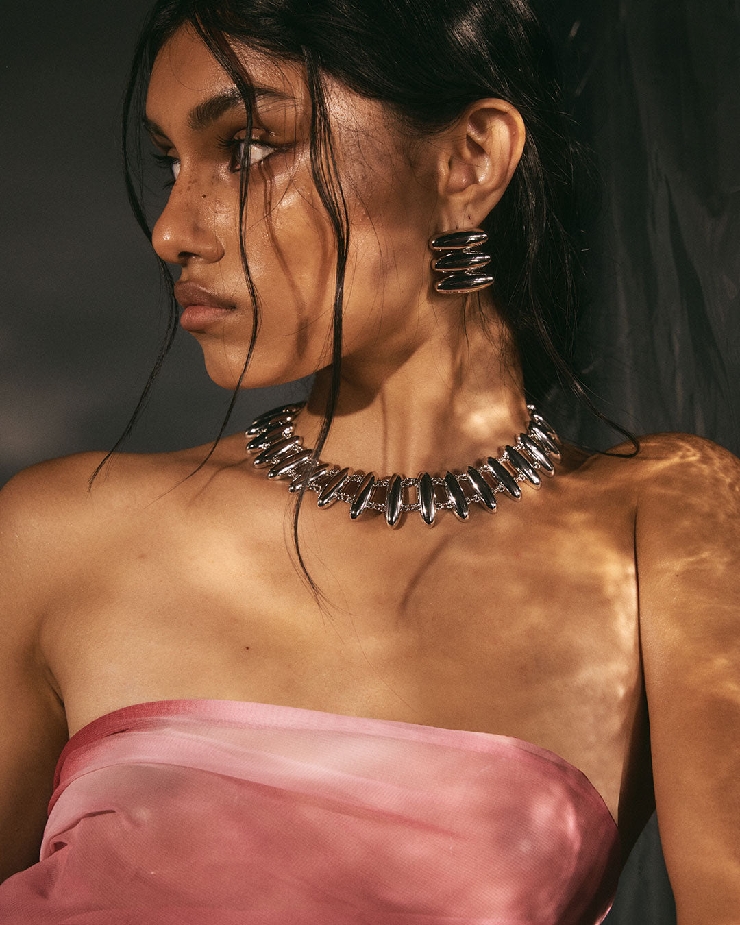 Milan Bead Stud Necklace — another angle