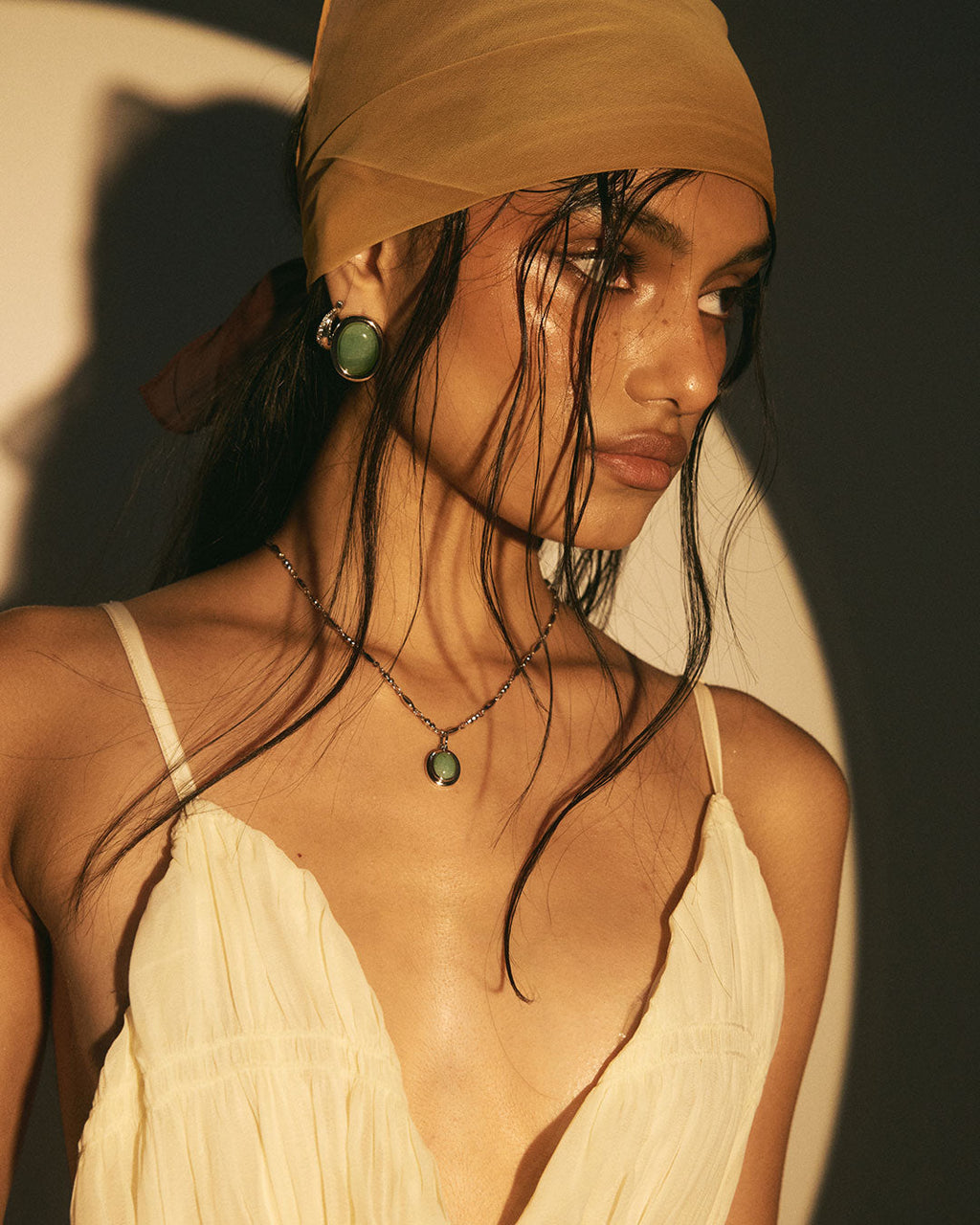 Sunset Stone Studs - Green - Earrings — alternate angle
