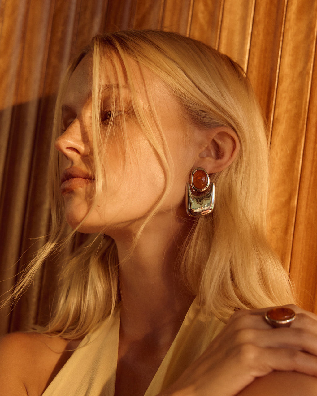 Amber Honey Resin Statement Earrings — alternate view 2