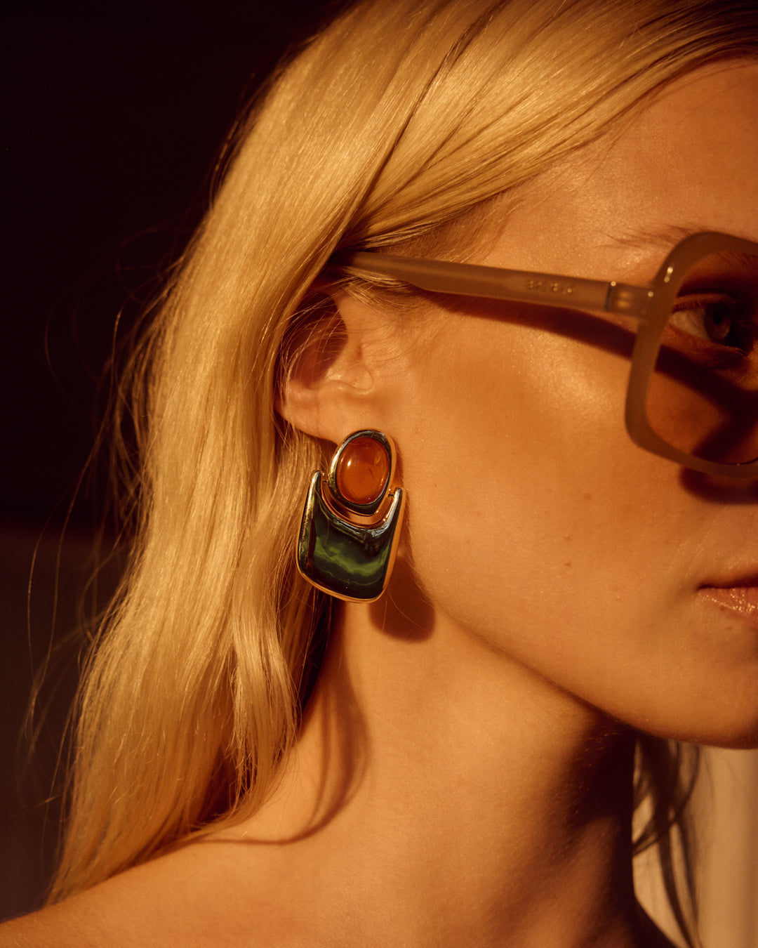 Amber Honey Resin Statement Earrings — alternate angle