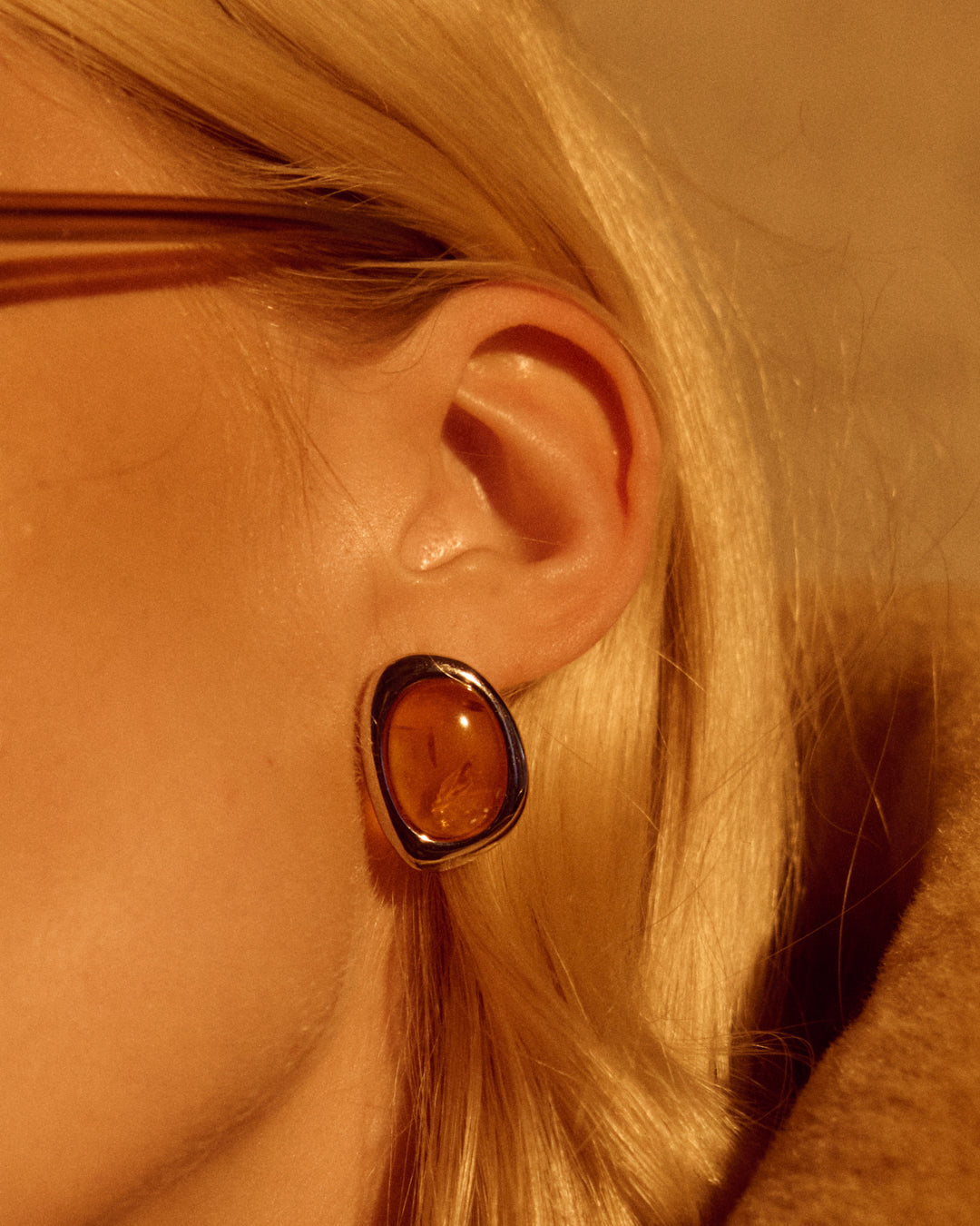 Amber Honey Resin Studs - Earrings — detail view