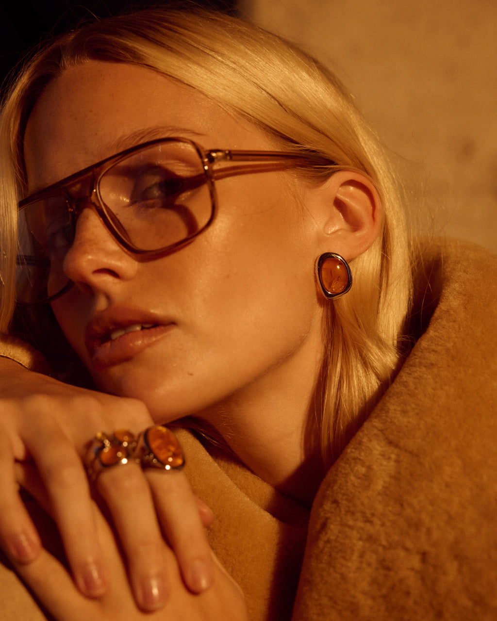 Amber Honey Resin Studs - Earrings — another angle