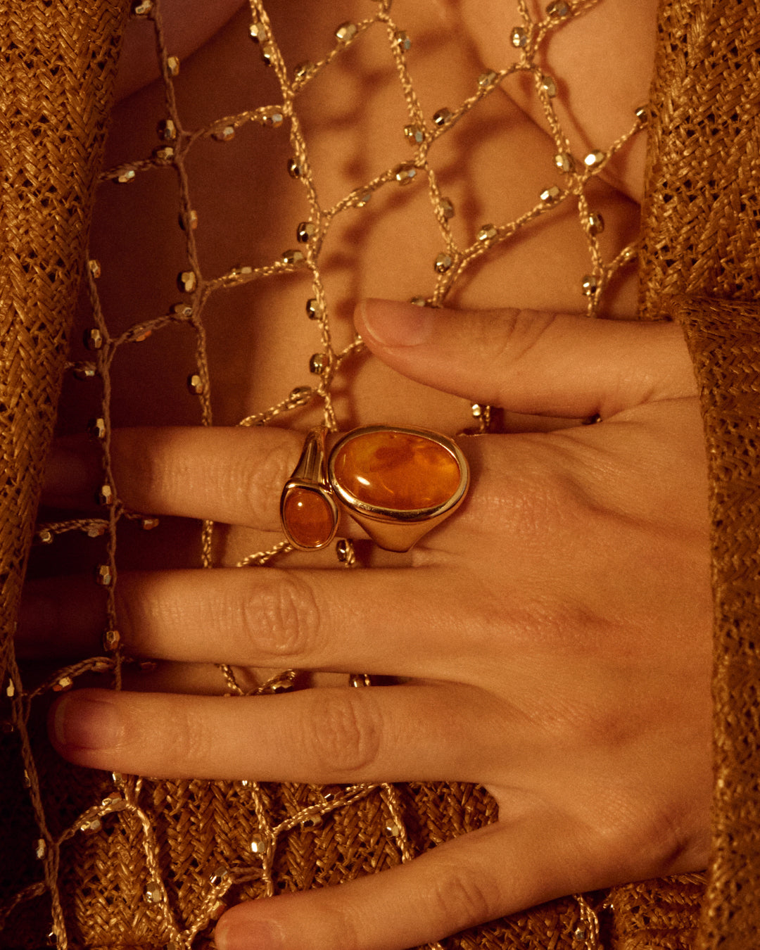 Amber Honey Resin Statement Ring — alternate angle