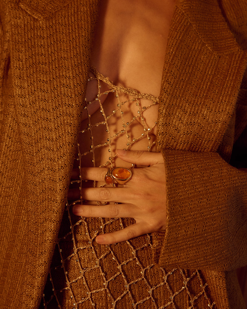 Amber Honey Resin Statement Ring — another angle