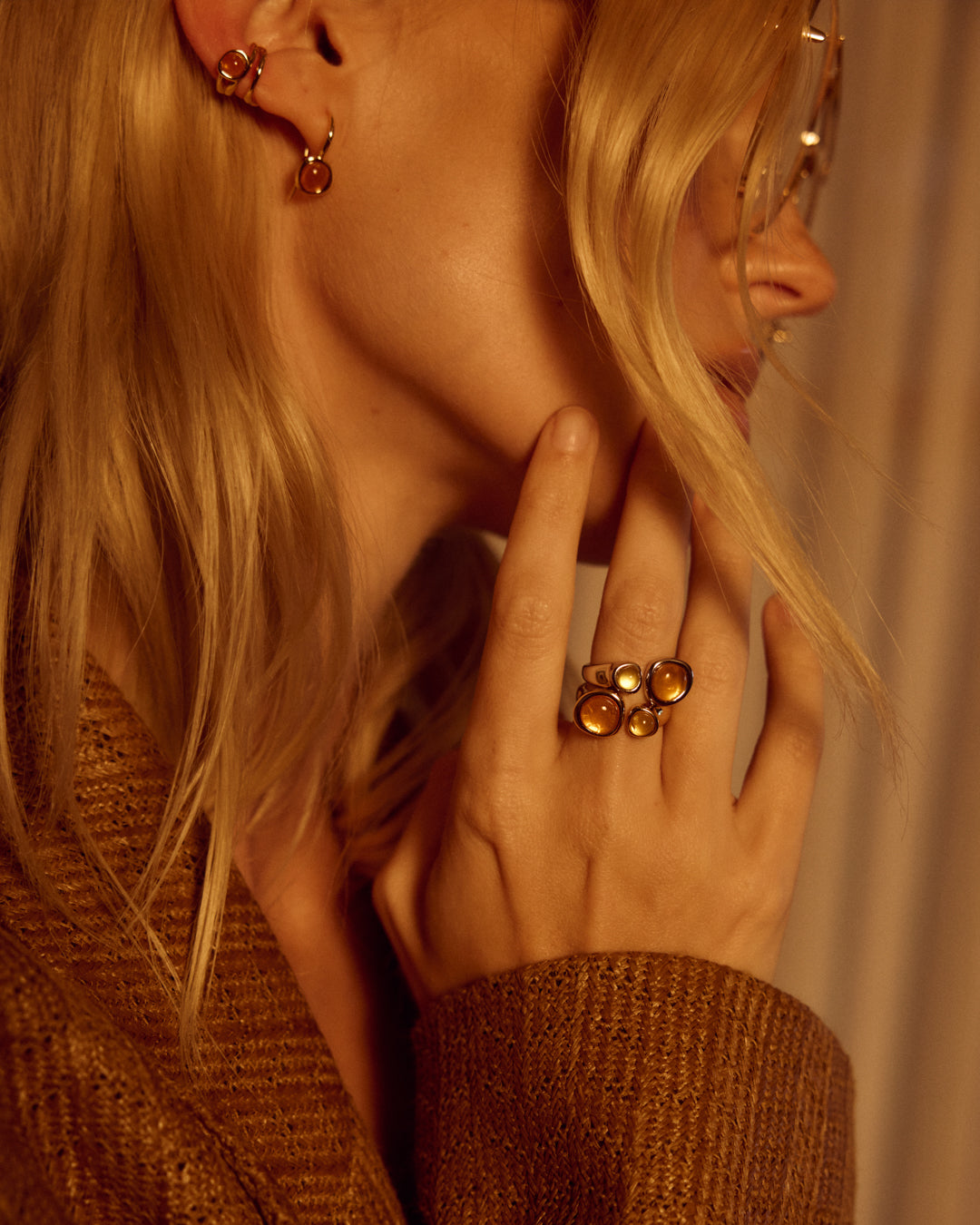 Amber Honey Hook Earrings — another angle