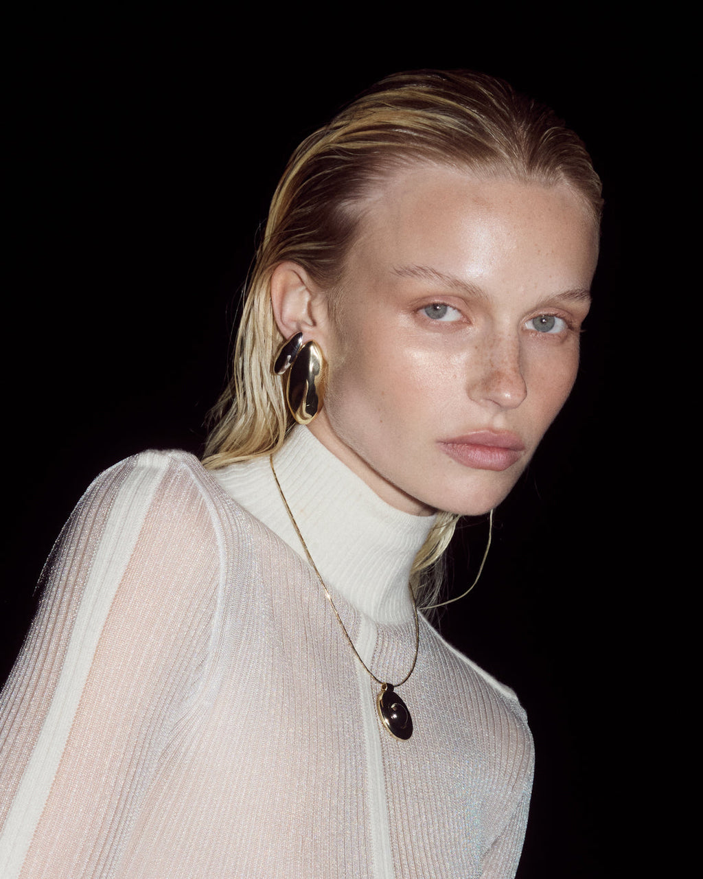 XL Chrome Orb Studs - Earrings — another angle