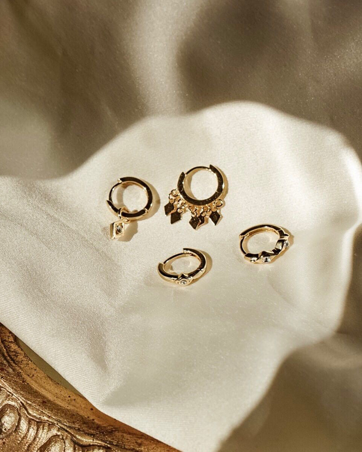 Evil Eye Hoop Huggies - Gold — alternate view 2