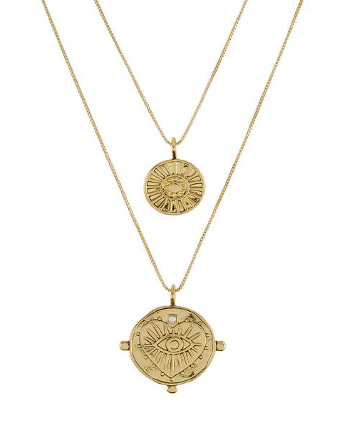 Evil Eye Double Coin Necklace - Gold