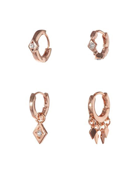 Evil Eye Hoop Huggies - Rose Gold