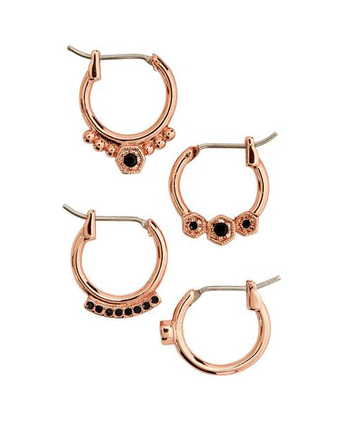 Full Bloom Hoop Earring Set - Rose Gold