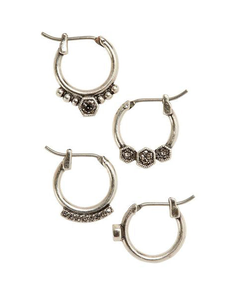 Full Bloom Hoop Earring Set - Silver