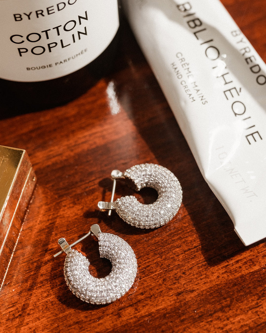 Pave Mini Donut Hoops- Silver — another angle
