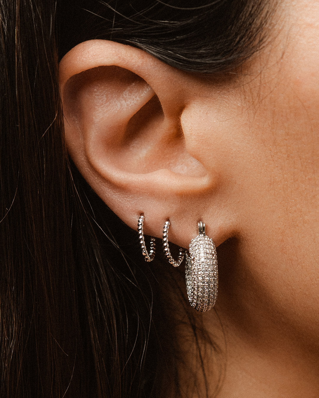 Pave Mini Donut Hoops- Silver — alternate angle
