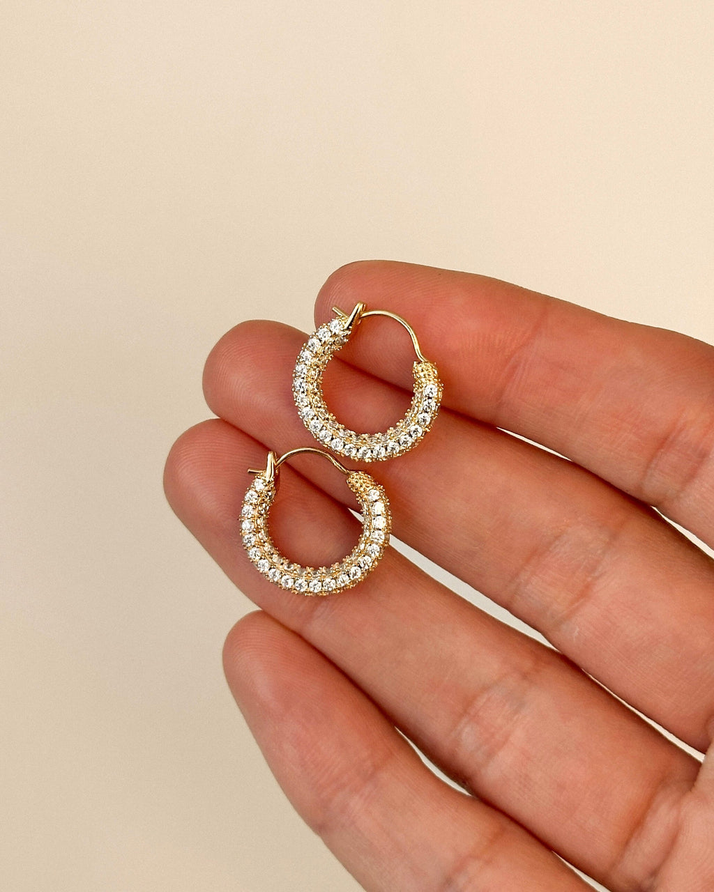 Baby Pavé Huggies - Gold - Earrings — another angle