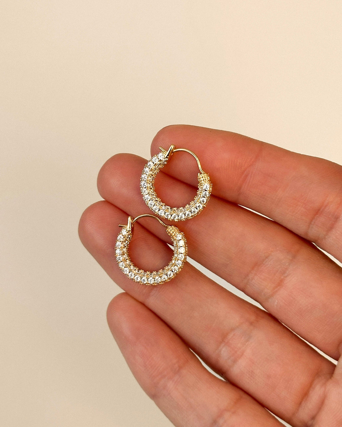 Baby Pavé Huggies - Gold - Earrings — another angle