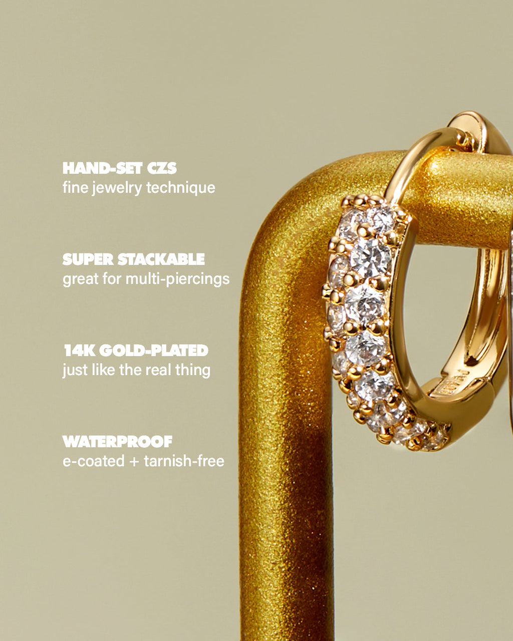 Baby Pavé Huggies - Gold - Earrings — alternate angle