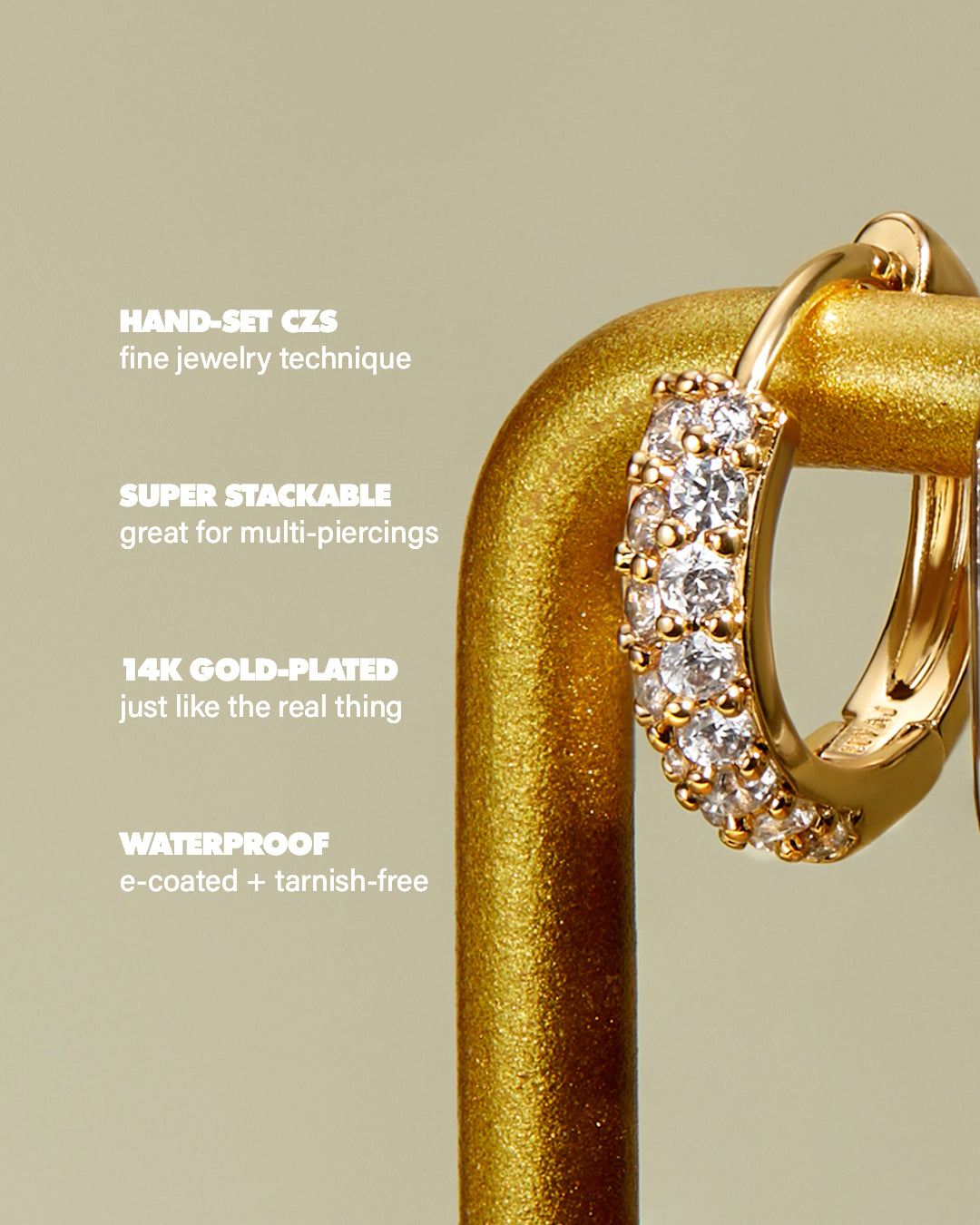 Baby Pavé Huggies - Gold - Earrings — alternate angle
