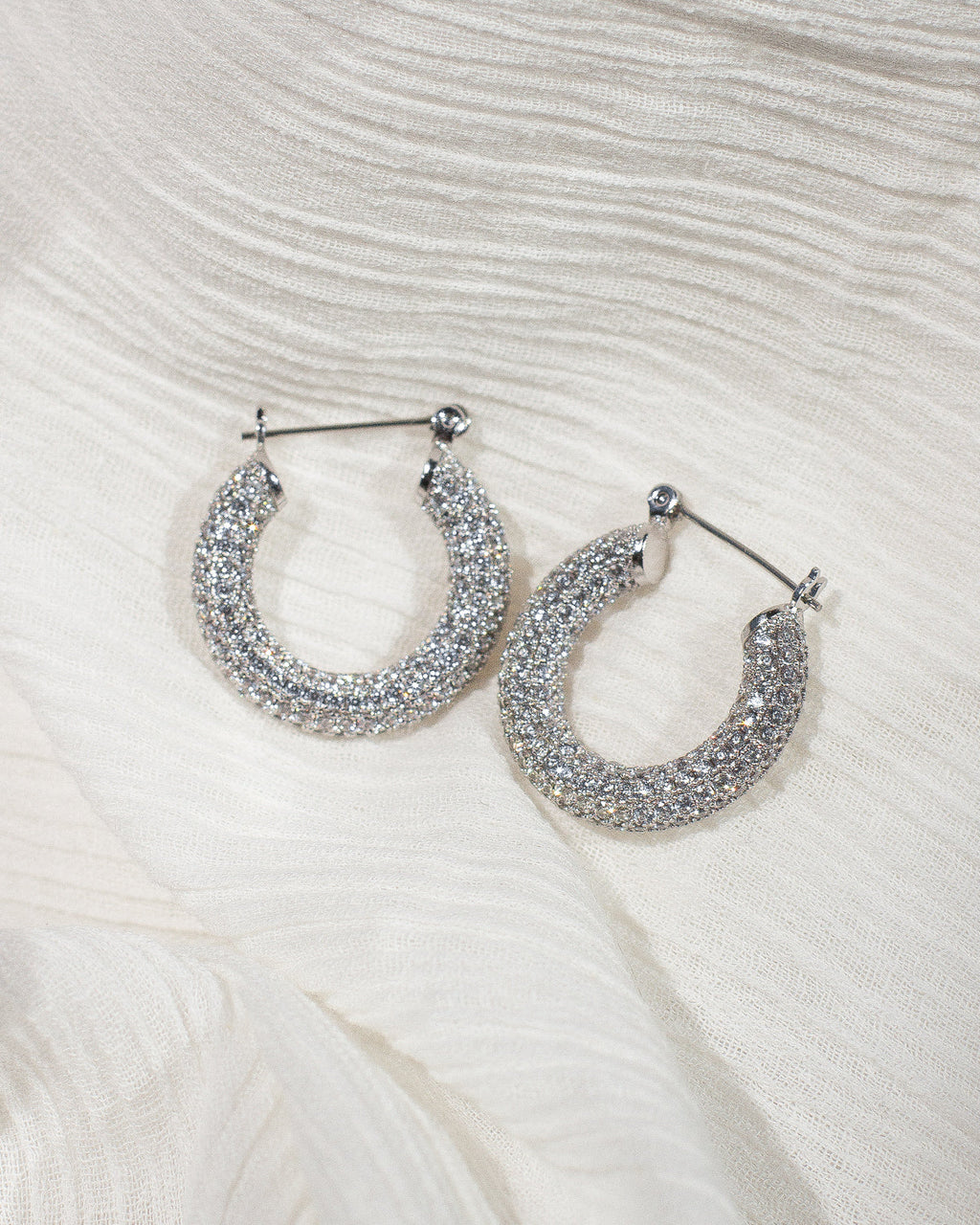 Pave Baby Amalfi Hoops- Silver — alternate view