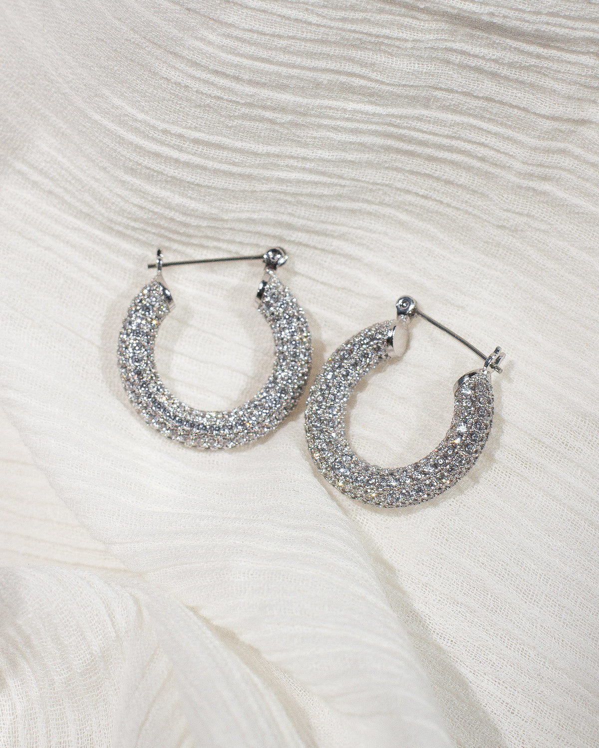 Pave Baby Amalfi Hoops- Silver — alternate view