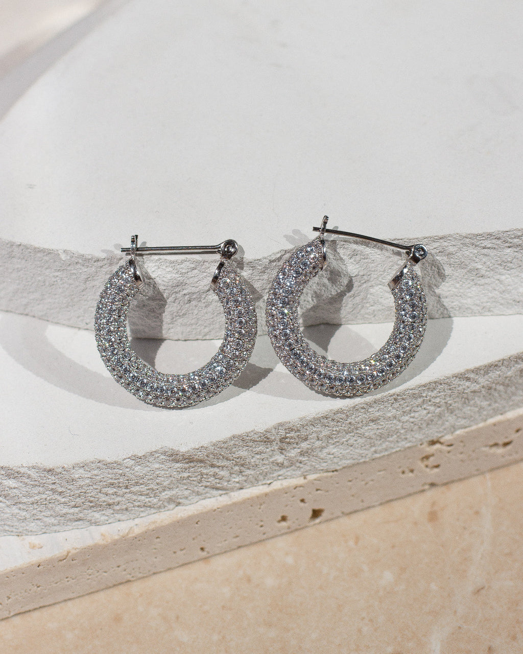 Pave Baby Amalfi Hoops- Silver — detail view 2