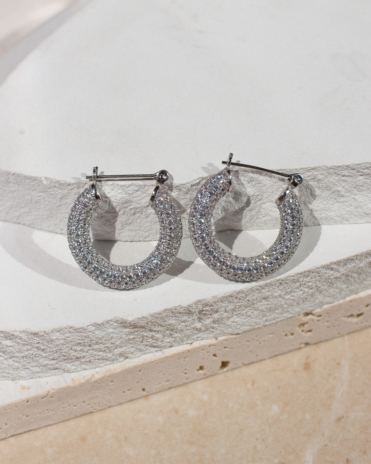 Pave Baby Amalfi Hoops- Silver — detail view 2