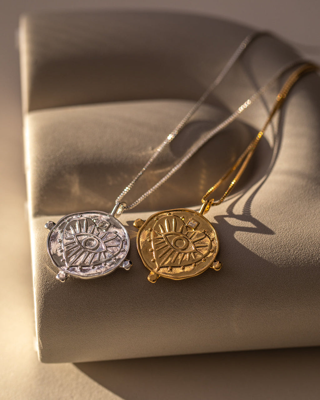 Evil Eye Double Coin Necklace - Gold — another angle