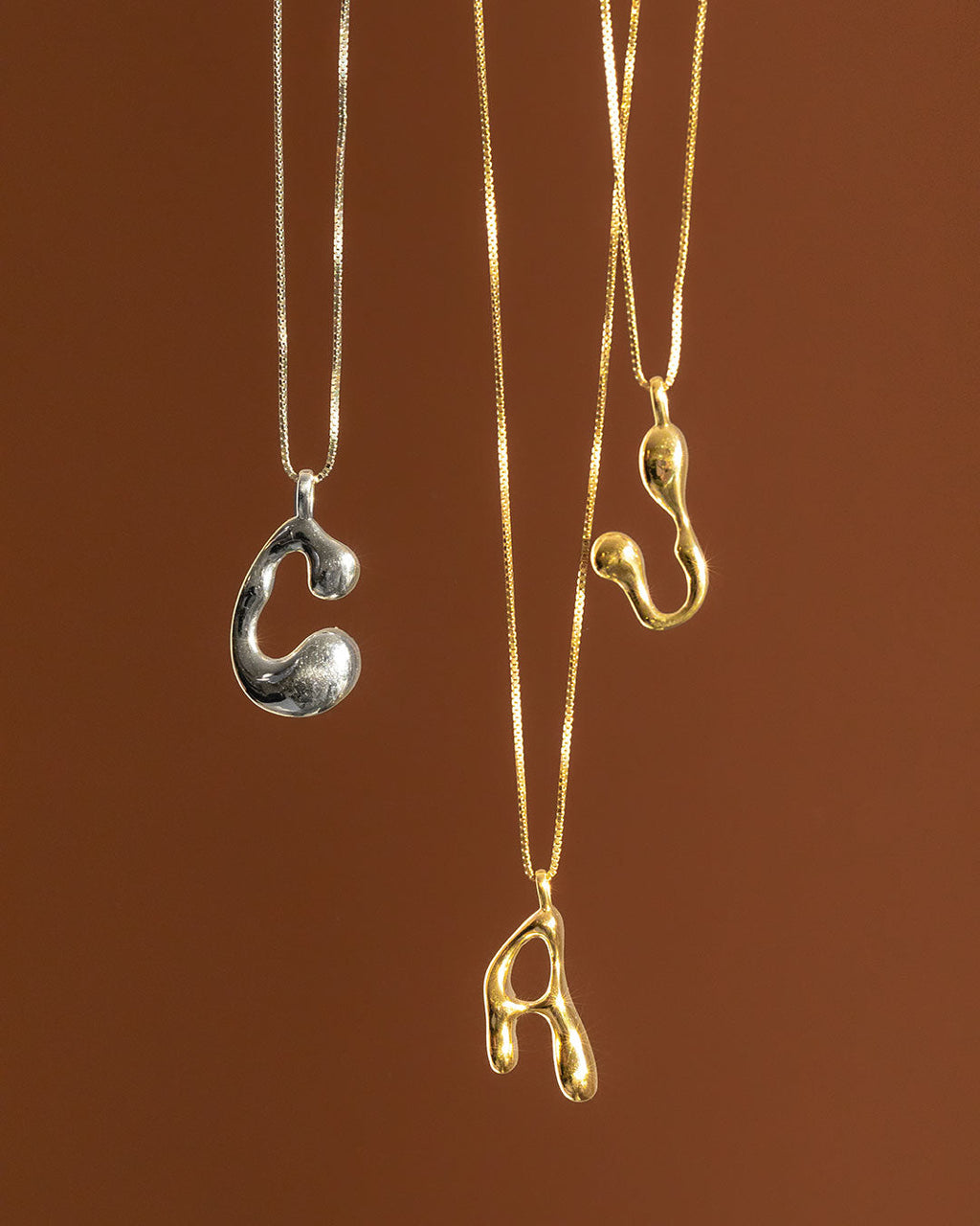 Goopy Letter Initial Charm Necklace — detail view