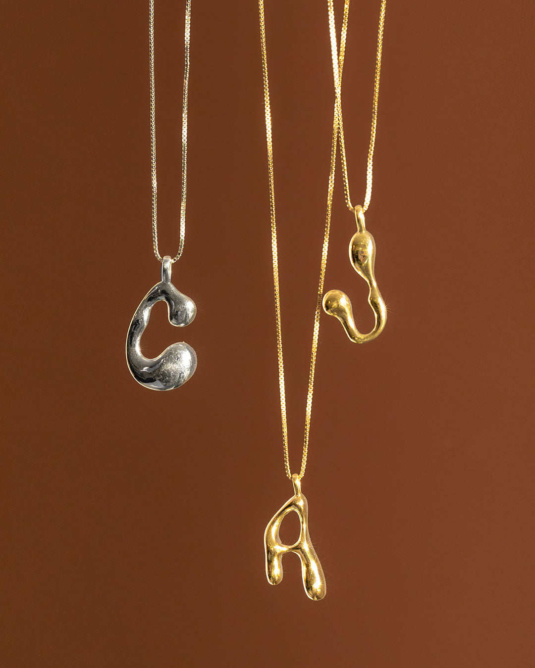 Goopy Letter Initial Charm Necklace — detail view