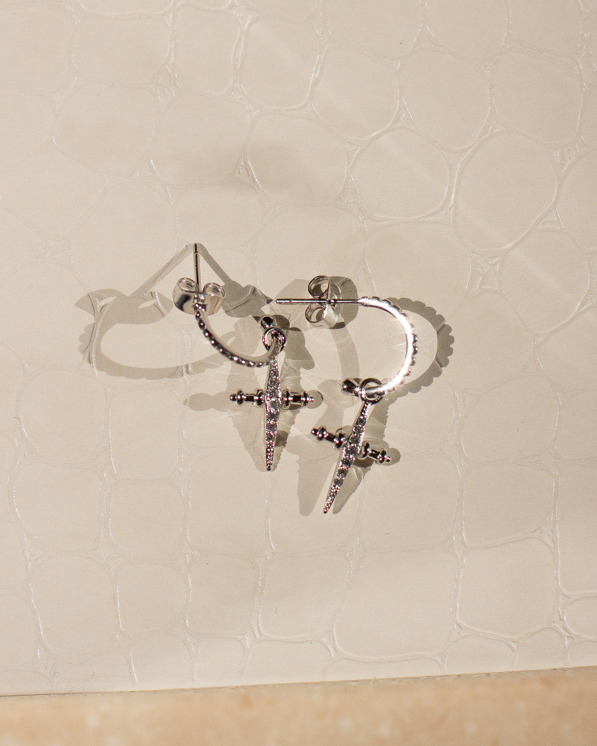 Pavé Mini Cross Hoops - Silver — alternate angle