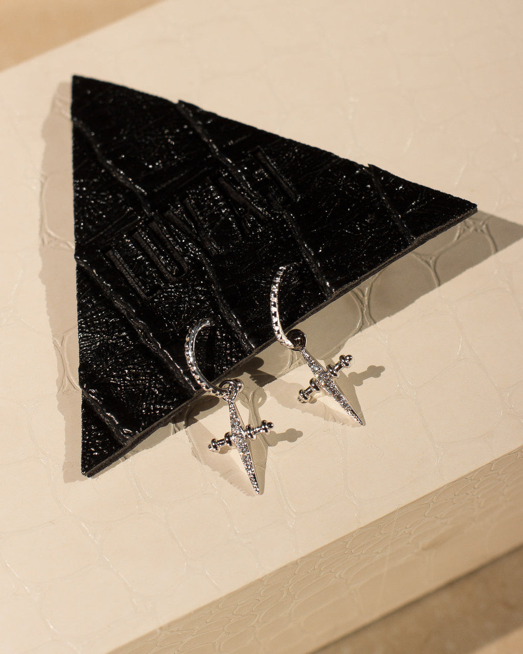 Pavé Mini Cross Hoops - Silver — alternate view
