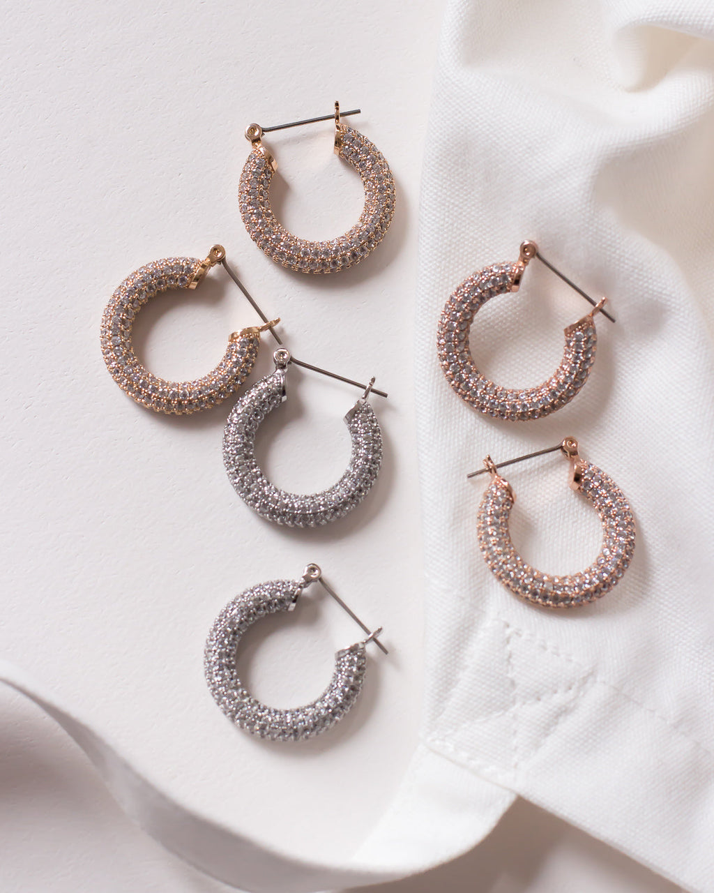 Pave Baby Amalfi Hoops- Gold — alternate angle 2