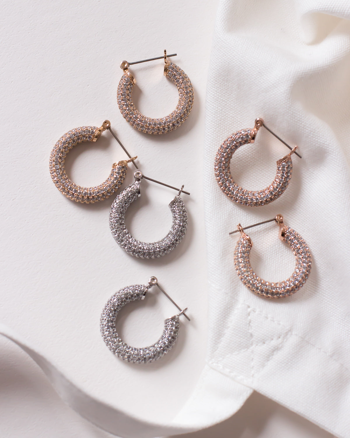 Pave Baby Amalfi Hoops- Gold — alternate angle 2
