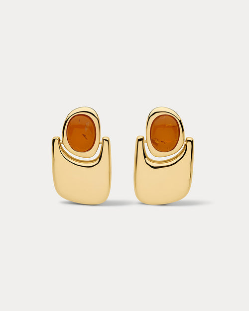 Amber Honey Resin Statement Earrings in Gold