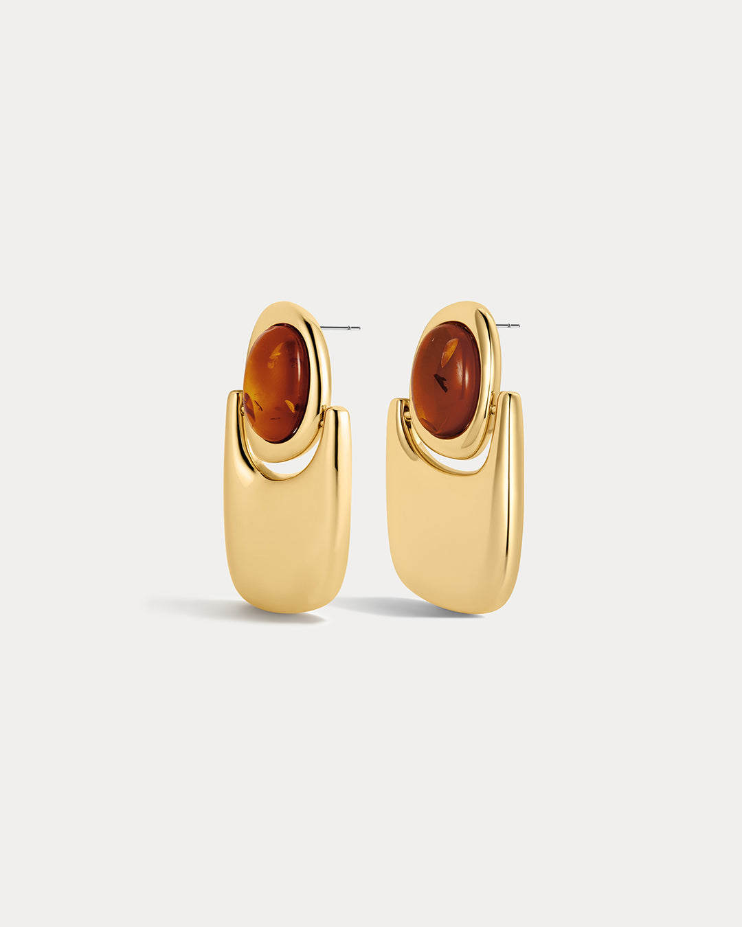 Amber Honey Resin Statement Earrings in Gold — another angle