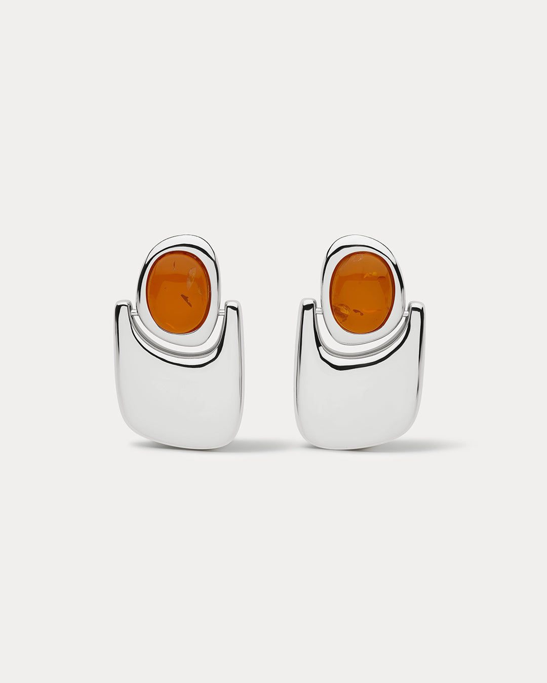 Amber Honey Resin Statement Earrings in Silver — alternate view