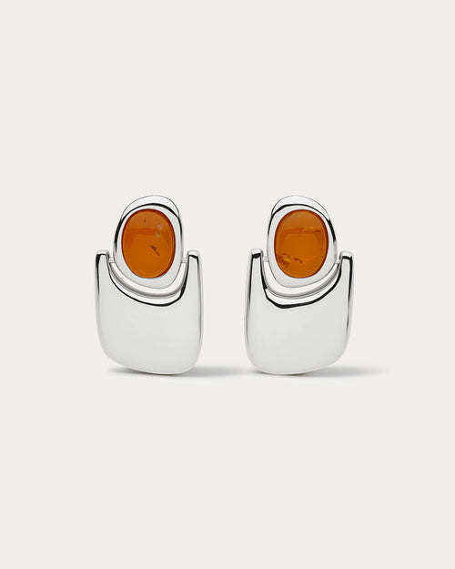 Amber Honey Resin Statement Earrings in Silver — alternate view
