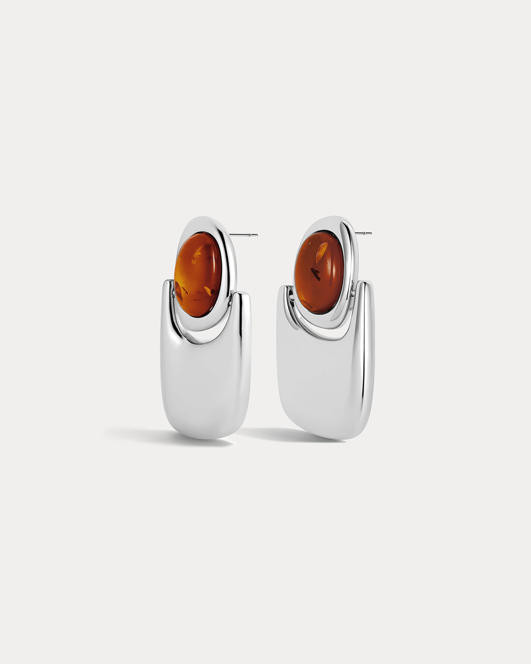 Amber Honey Resin Statement Earrings in Silver — detail view