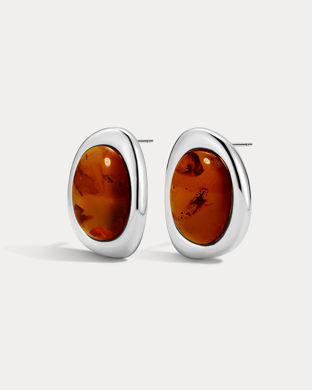 Amber Honey Resin Studs in Silver - Earrings — alternate view