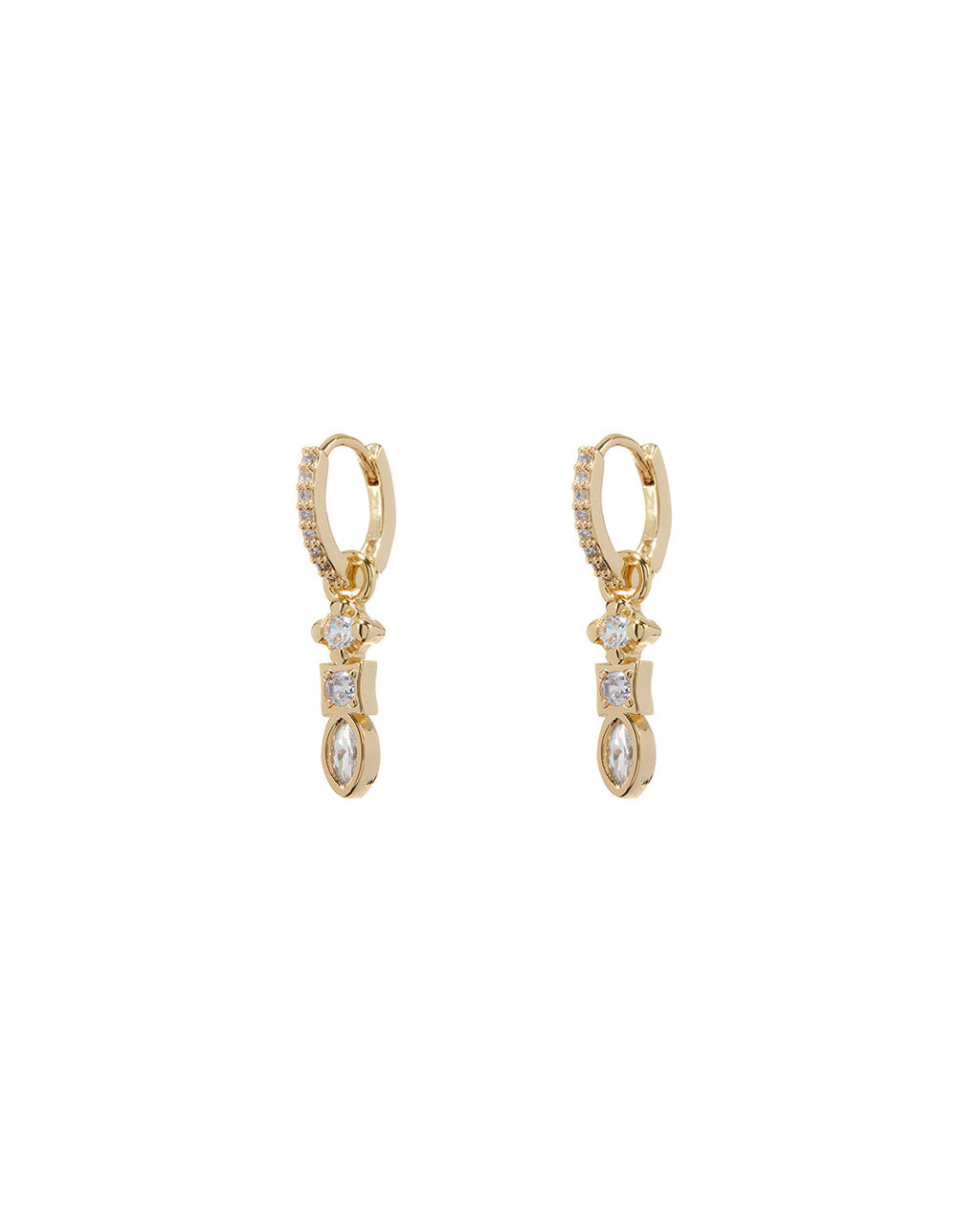 Bezel Charm Drop Huggies - Gold