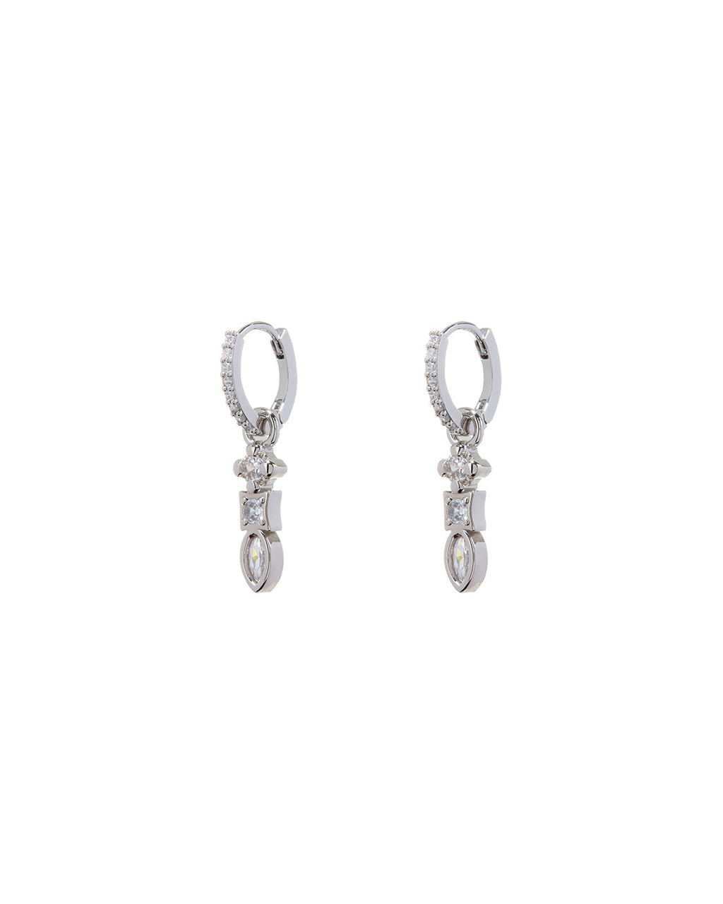 Bezel Charm Drop Huggies - Silver