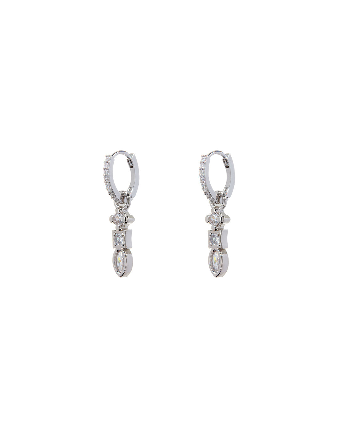 Bezel Charm Drop Huggies - Silver